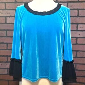Ivy Jane Blue Velvet Lace Sleeve Top Size XL